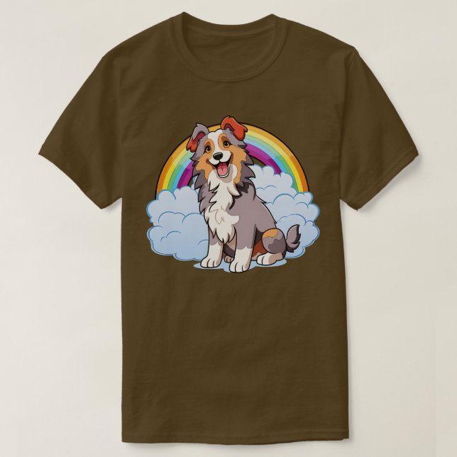 T-shirt Aussie Chien mignon Australian Shepherd Rainbow Pu (Design devant)