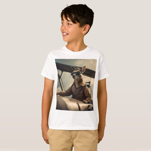 T-shirt Aussie Kangaroo Avion Pilote, (Devant entier)