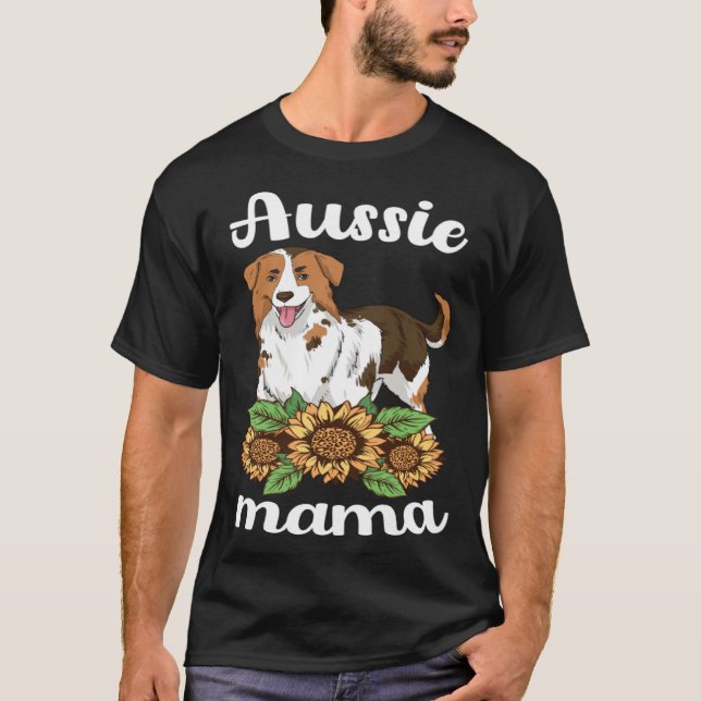 T-shirt Aussie Mama Sunflower Australian Shepherd Women Mo (Devant)
