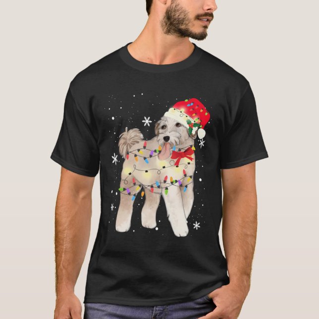 T-shirt Aussiedoodle Chien Noël Lumière Noël Maman Papa Ca (Devant)