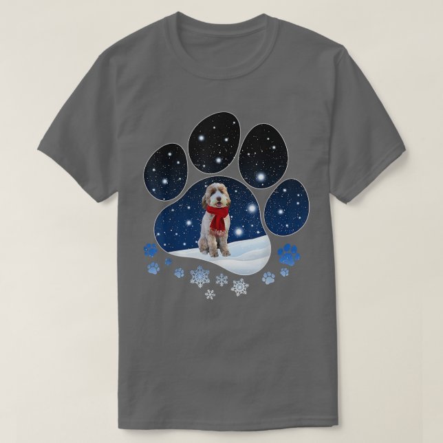 T-shirt Aussiedoodle hiver Chiens paw neige Noël (Design devant)
