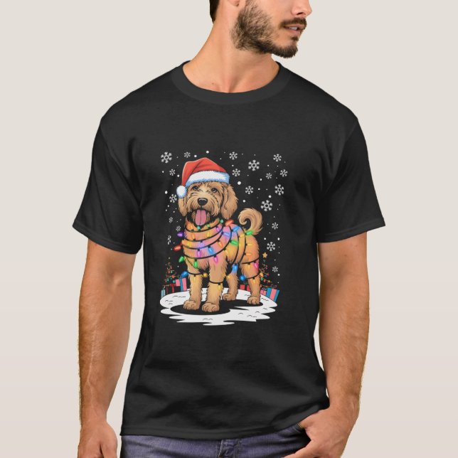 T-shirt Aussiedoodle Petit Chien Noël Lumière Noël Papa Mo (Devant)