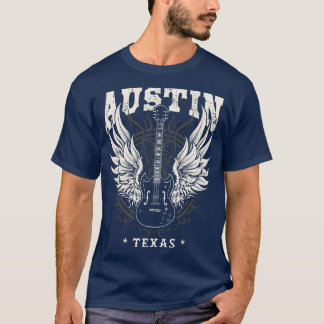 T-shirt Austin Texas Distressed Guitare Angel Wings Musiqu