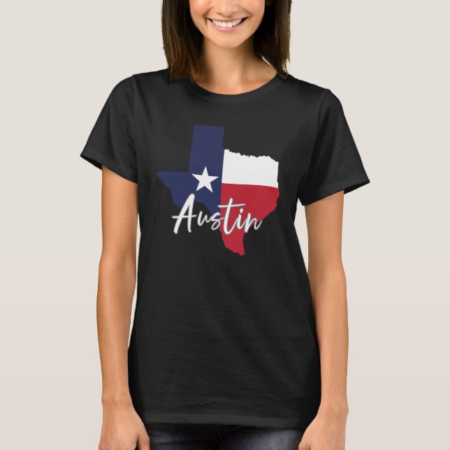 T-shirt Austin, Texas Drapeau Carte des femmes Noirs (Devant)