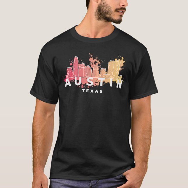 T-shirt Austin Texas USA City Skyline Silhouette Outline S (Devant)