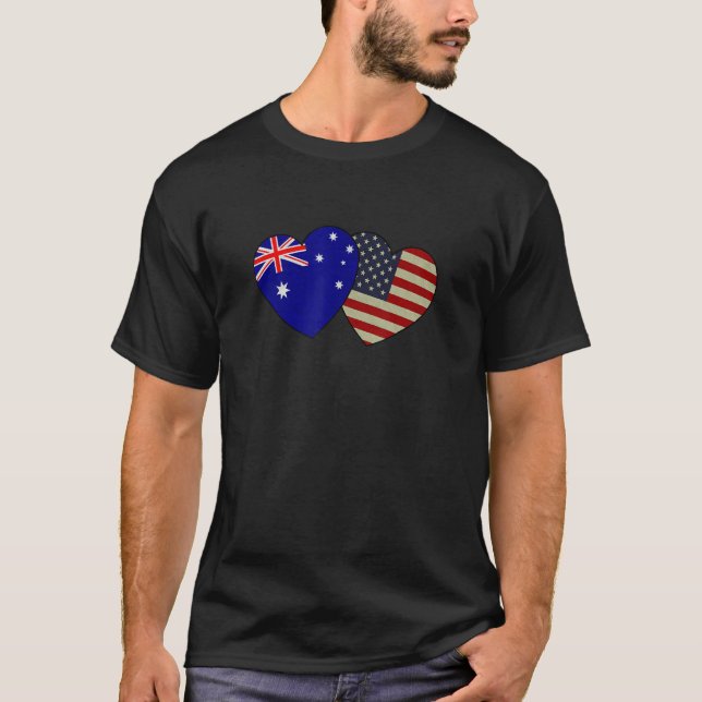 T-shirt Australian American Couple Heart Love Flag Valenti (Devant)