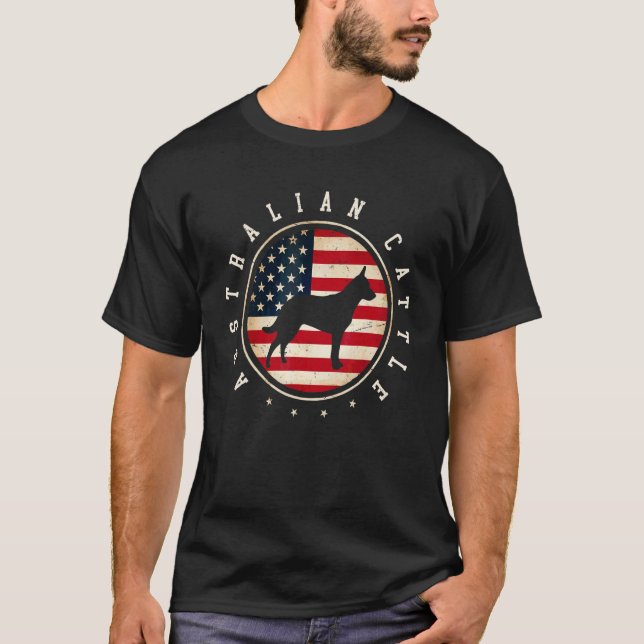 T-shirt Australian Cattle Drapeau Usa 4 Juillet Chien Mama (Devant)