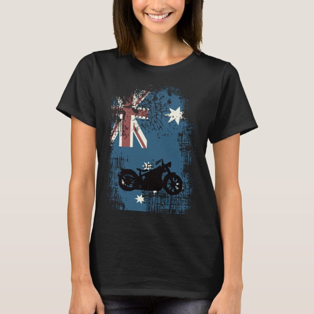 T-shirt Australian Flag Motorcycle Biker Patriotic Distres (Devant)