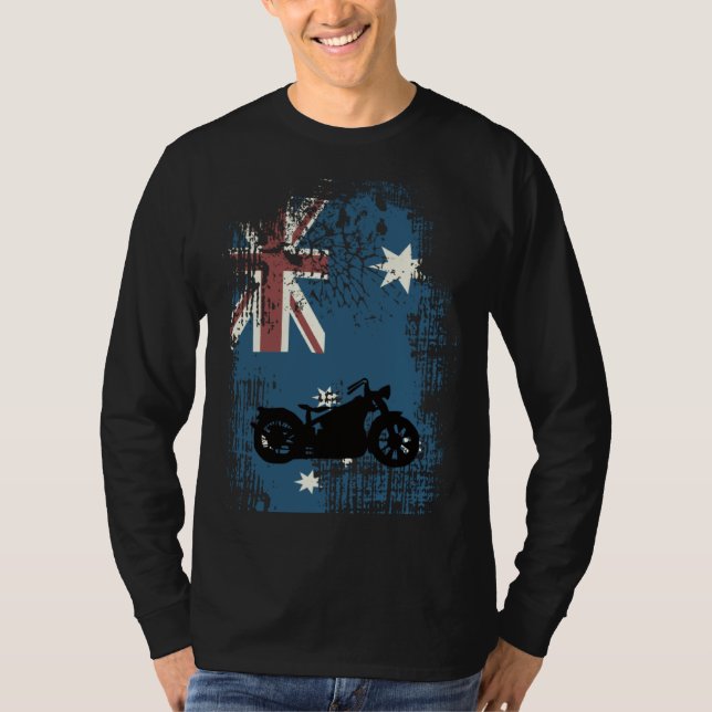 T-shirt Australian Flag Motorcycle Biker Patriotic Distres (Devant)