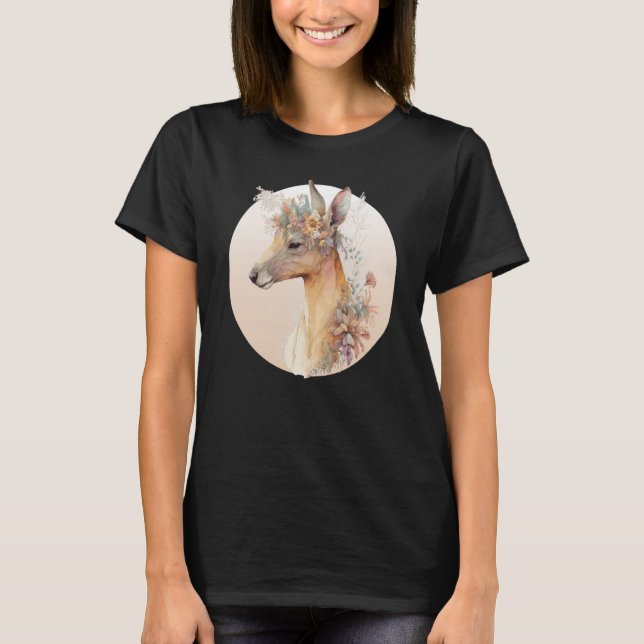 T-shirt Australian Kangaroo Flower Crown Watercolor Animal (Devant)