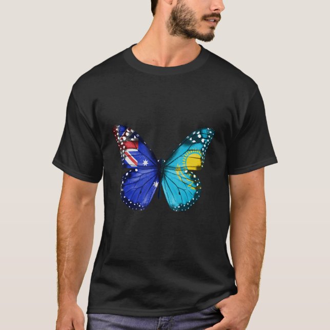 T-shirt Australian Kazakhstani Flag Butterfly (Devant)