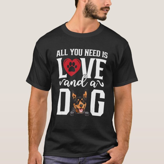 T-shirt Australian kelpie All You Need is Love And Dog Fat (Devant)