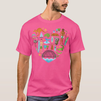 T-shirt Australian Love Heart Kangaroo Reef Sydney Opera C