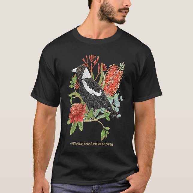 T-shirt Australian Magpie and Wildflowers (Devant)
