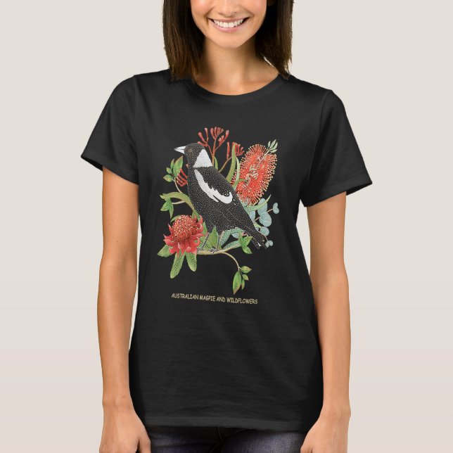 T-shirt Australian Magpie and Wildflowers (Devant)