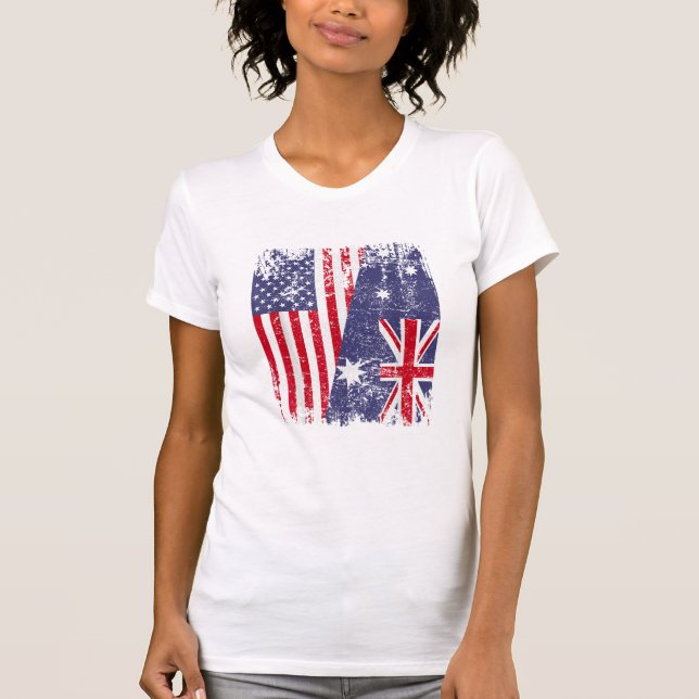 T-shirt AUSTRALIAN ROOTS Half American Flag AUSTRALIE (Devant)