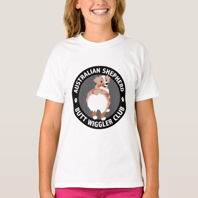 T-shirt Australian Shepherd Butt Wigglers Club - Red Merle (Devant)