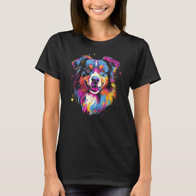 T-shirt Australian Shepherd Dog Border Collie Graffiti Art (Devant)