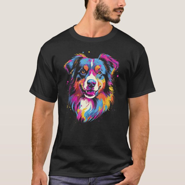 T-shirt Australian Shepherd Dog Border Collie Graffiti Art (Devant)