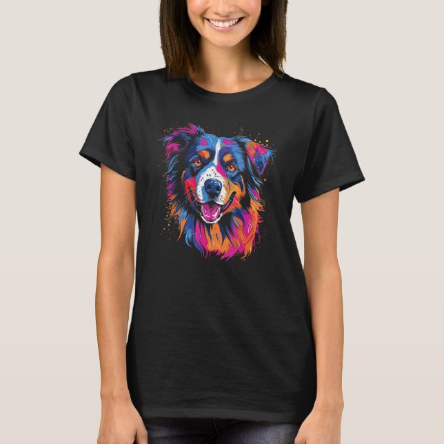 T-shirt Australian Shepherd Dog Border Collie Graffiti Gra (Devant)
