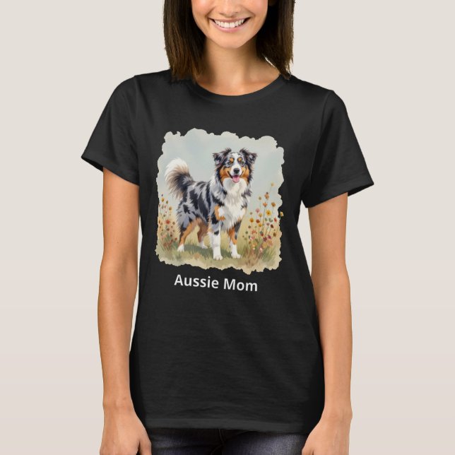 T-shirt Australian Shepherd Dog Merle Long Tail Aussie Mom (Devant)