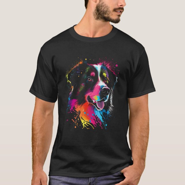 T-shirt Australian Shepherd Dog Painting Watercolor Paint  (Devant)