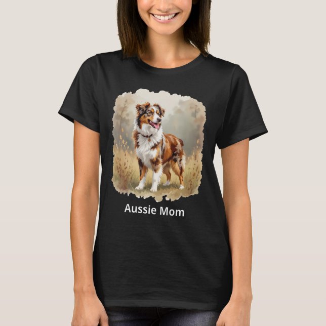 T-shirt Australian Shepherd Dog Red Merle Aussie Mom (Devant)