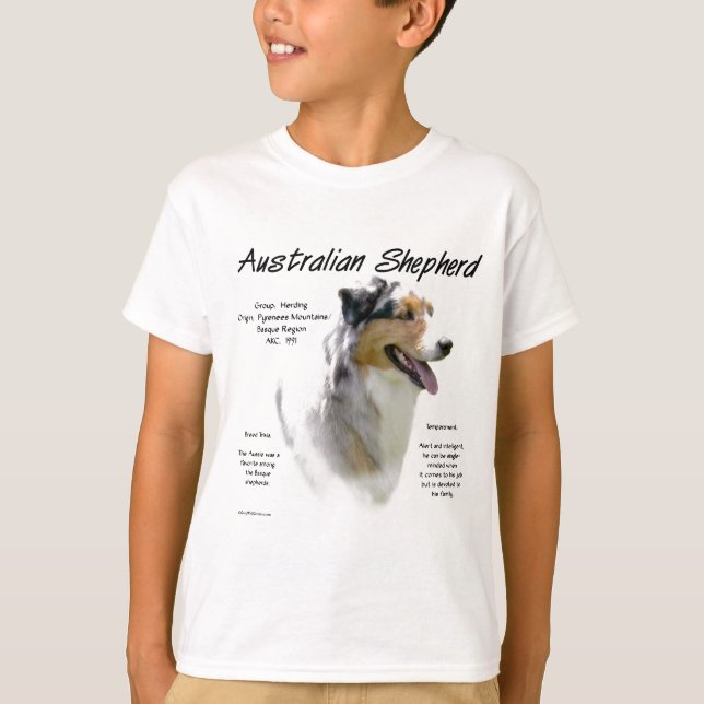 T-shirt Australian Shepherd History, Tout sur les Australi (Devant)