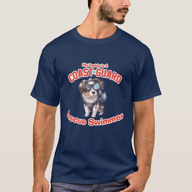T-shirt Australian Shepherd My Daddy Est Un Nageur Secourt (Devant)