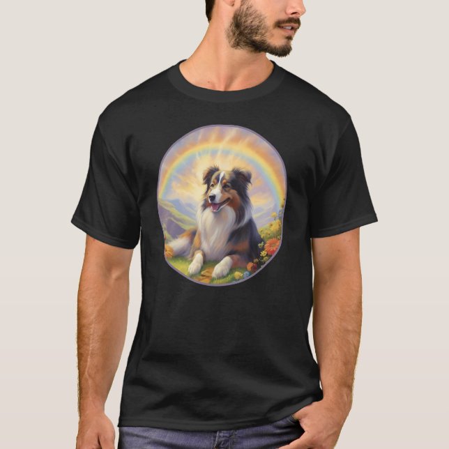 T-shirt Australian Shepherd Rainbow Bridge Aussie Dog Memo (Devant)