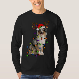 T-shirt Australian Shepherd Reindeer Christmas Lights Funn