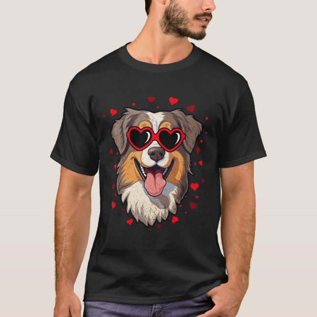 T-shirt Australian Shepherd Valentine Heart Mignonne Amour (Devant)