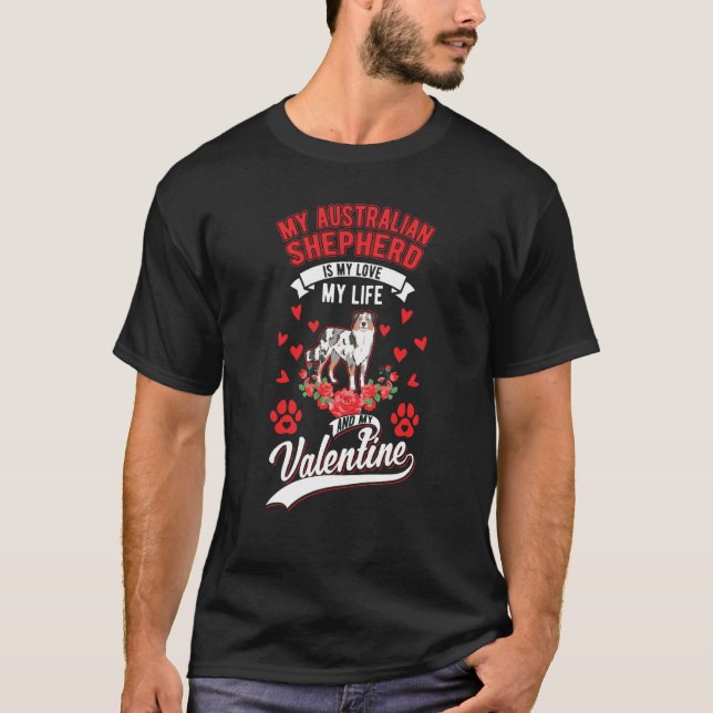 T-shirt Australian Shepherd Valentine's Day Aussie  1 (Devant)