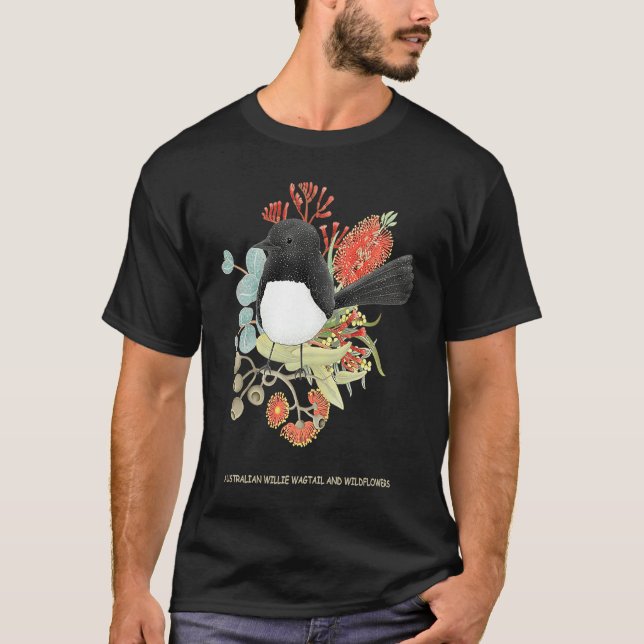 T-shirt Australian Willie Wagtail and Wildflowers (Devant)