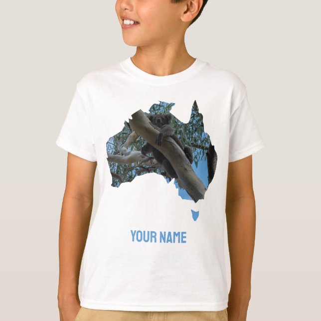 T-shirt Australie Forme pays Cute Koala dans un arbre (Devant)