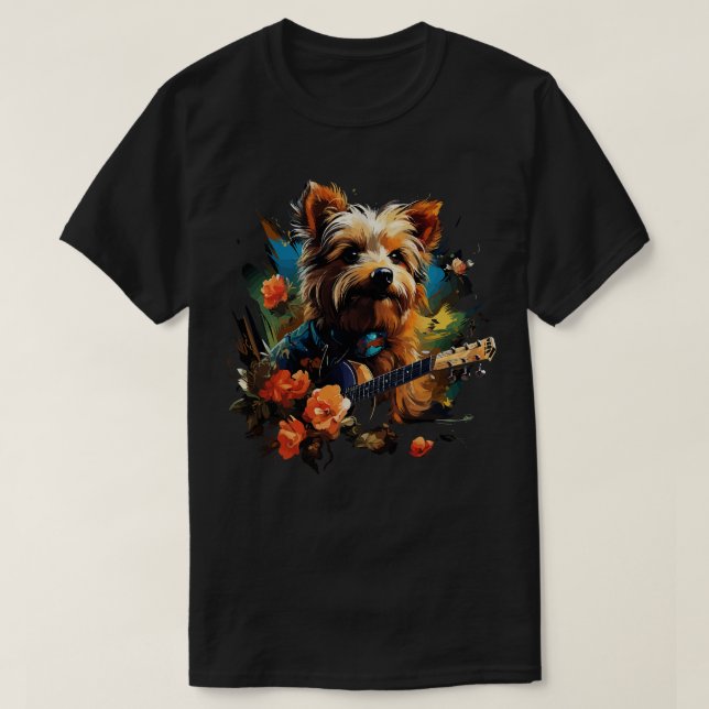 T-shirt Australien Terrier Jouant de la guitare (Design devant)