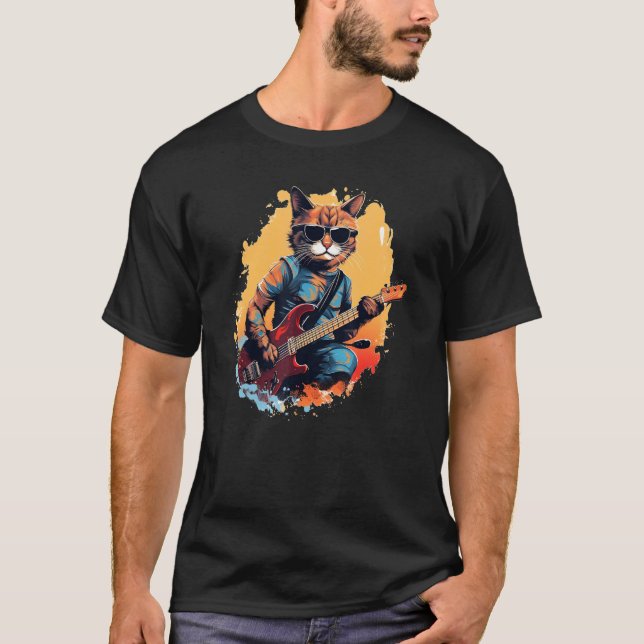 T-shirt Auteur-compositeur Chat Cool avec Guitare pour Am  (Devant)