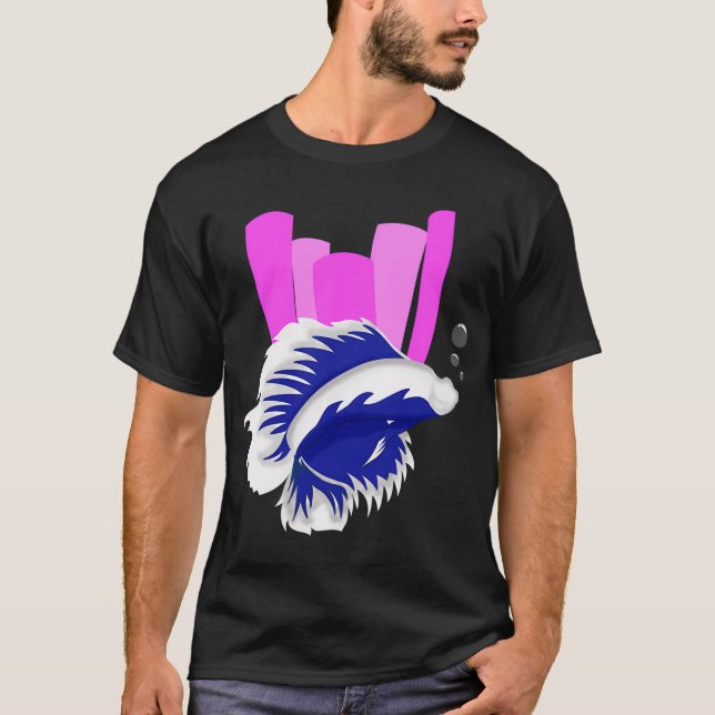 T-shirt authentique poisson bleu blanc (Devant)