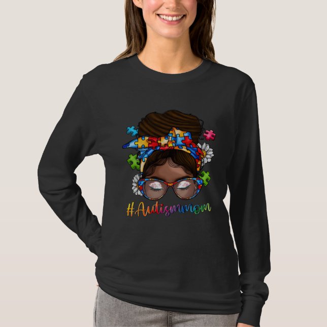 T-shirt Autism Afro Mom Curly Hair American African Autism (Devant)