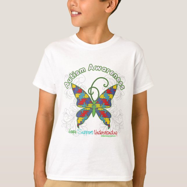 T-shirt Autism Aware Puzzle Butterfly (Devant)