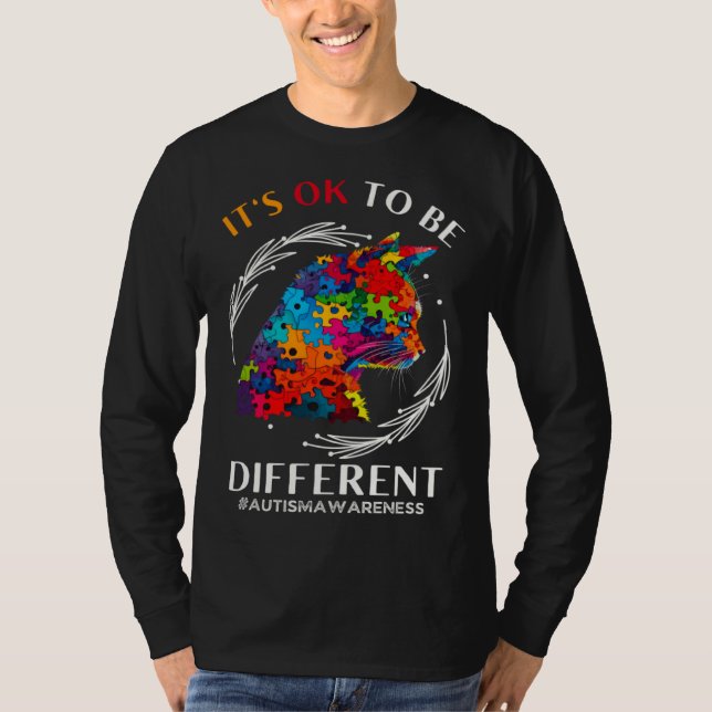 T-shirt Autism Awareness Acceptance Cats Its Ok To Be Diff (Devant)