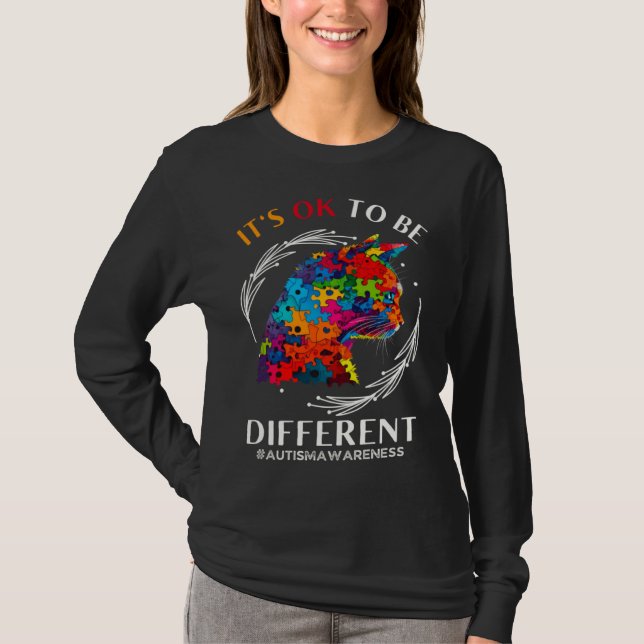 T-shirt Autism Awareness Acceptance Cats Its Ok To Be Diff (Devant)