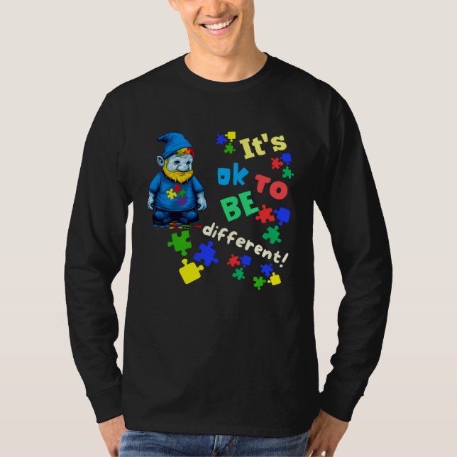 T-shirt Autism Awareness Acceptance Gnome Its Ok To Be Dif (Devant)