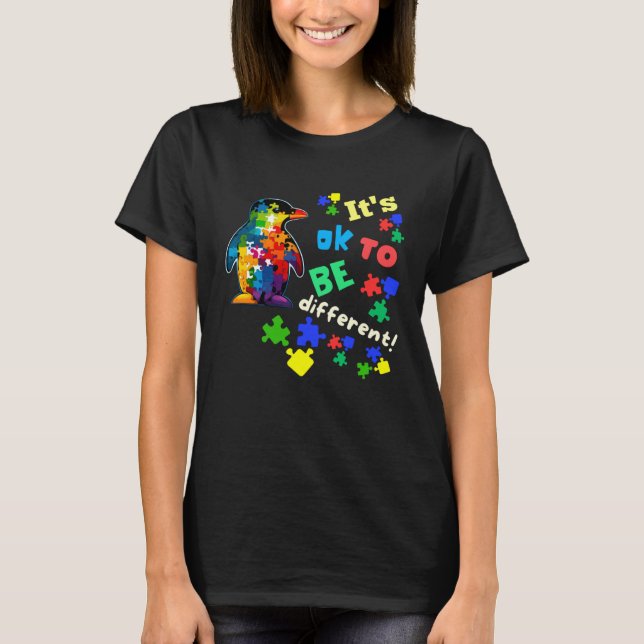 T-shirt Autism Awareness Acceptance Penguin Its Ok To Be D (Devant)
