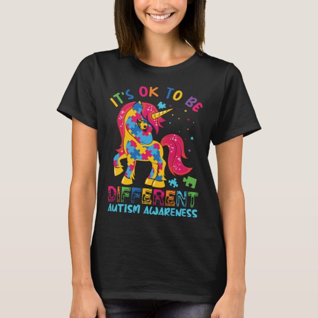 T-shirt Autism Awareness Acceptance Unicorn Its Ok To Be D (Devant)