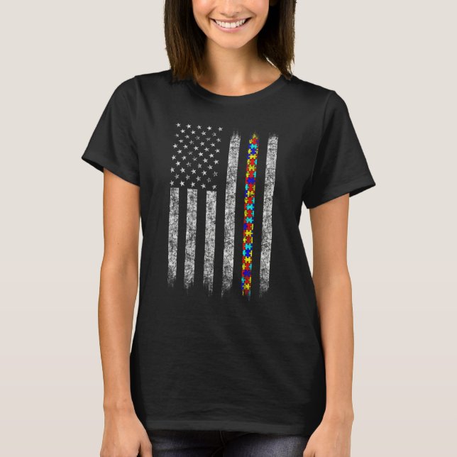 T-shirt Autism Awareness American Flag For Men Women Boy G (Devant)