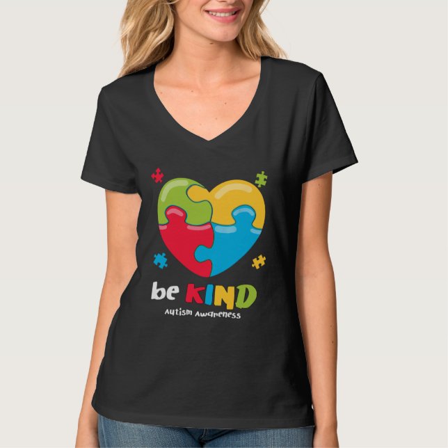 T-shirt Autism Awareness   Be Kind Puzzle Heart Kindness   (Devant)