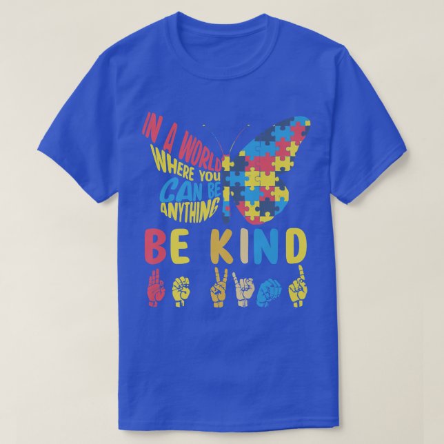 T-shirt Autism Awareness Be Kind Puzzle Sign Language Hand (Design devant)