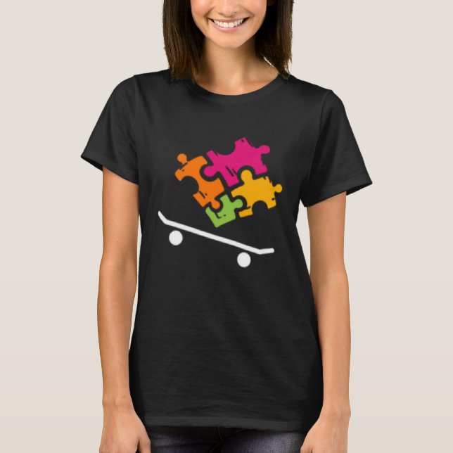 T-shirt Autism Awareness Boys Girls Puzzle Piece Skateboar (Devant)