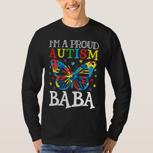 T-shirt Autism Awareness Butterfly I'm a Proud Autism Baba (Devant)